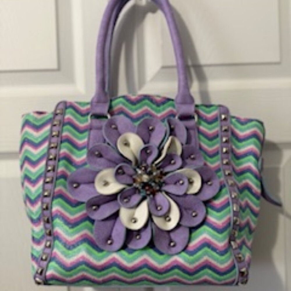 Stylist purple/silver floral top handle bag/purse Easter